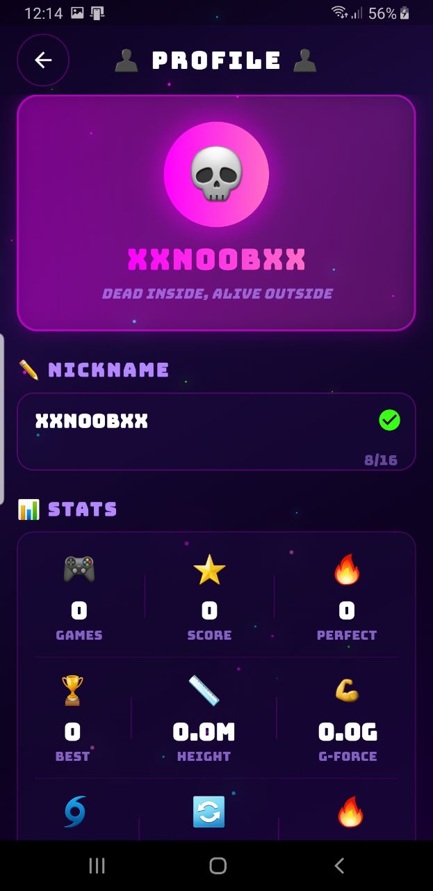 Player profile and stats